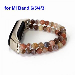Fashion Watch Band for Xiaomi Mi Band 6 5 4 3 Men Women Natural Botswana Agate Bead Elastic Strap for Mi Band 6/5/4 Bracelet DIY