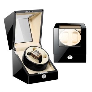 EU/US/UK/AU 2+0 Automatic Watch Winder Box Black Collector Wood Glass Watches Box Holder Locked Cabinet Watchwinder Uhrenbeweger