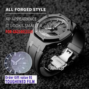 XAOZU GA2100/2110 AP 4rd Generation Metal Bezel Fluorine Rubber 2100 Watch Strap Lengthen Watch Band for GA-2100/2110 316L Steel