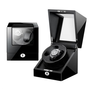 Top Brand Auto Watch Winder Box For Mechanical Watches Display 2+0 Slots Wooden Black Storage Watchwinder Holder Collector 2022