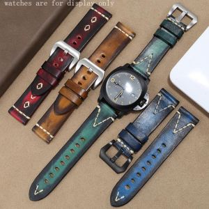 Handmade Genuine Leather Strap 22mm 24mm 26mm Red Blue Blackish Green Bracelet For Panerai CITIZEN Men's Retro Watch Chain