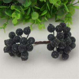 40pcs/80head Double Heads Mini Fake Fruit  Artificial  Glass Berries Pomegranate Black Bouquet Stamen Christmas Decorative