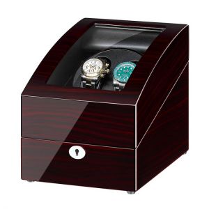 JQUEEN Ebony Baking Finish Automatic Double Watch Winder with 3 Storage Box Case Quiet Mabuchi Motor Support Battery With Key