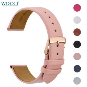 WOCCI 14mm 16mm 18mm 20mm Genuine Leather Watch Band Bracelet for Ladies with Stainless Steel Buckle Replacement Strap