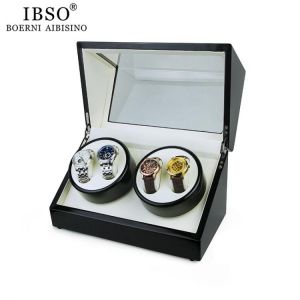 High Quality 4 Grids Sanders Watch winder Holder Display Automatic Mechanical Watch Box Black Jewelry Box Dropshipping