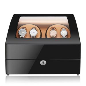 Automatic Wood Watch Winder with 6 Storage Case Black Baking Finish 5 Modes For Mechanical Watch