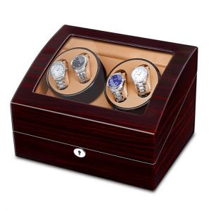 Automatic Ebony Watch Winder with 6 Storage Case Baking Finish 5 Modes For Mechanical Watch