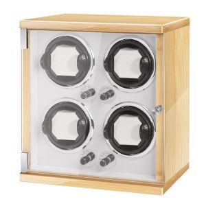 JQUEEN New 5 Modes Watch Winder 4+0 with Quiet Japanese Mabuchi Motor Ultra-quiet Japanese Motor Beige flannel AC Adapter LED