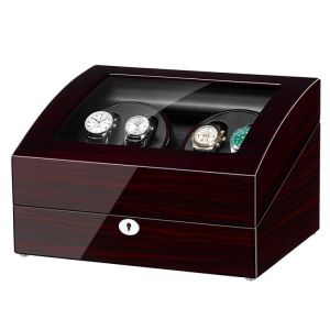 Automatic Ebony Baking Finish Watch Winder with 6 Storage Case Modes For Mechanical Watch AC adapter 5 Modes