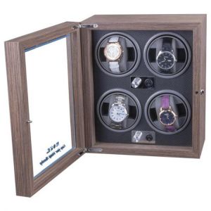 4 Grids Watch Winder Adjustable 5 Gears Super Sound-off  Automatic Rotating Black Walnut Wood Watch Box with USB Cable