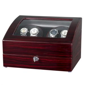 4 Automatic Ebony Baking Finish Watch Winder with 6 Storage Case 10 Modes Black PU Leather Interior For Mechanical Watch