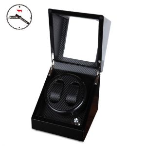 High-End Black Wooden Carbon Fiber Watch Winder Ultra Quite Daul 5 modes Watch Winder
