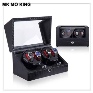 Hot Sale Brand LED 4 Grid Wood Electric Fibre Automatic Upper Chain Gift Box for Men's Women's Watch Storage Box DHL Fas