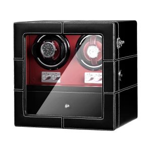 10 Modes AAA Quality Microfiber Black Watch Winder Quiet Motors 2+4 Storage For Maserati Red  PU Leather Interior AC Adapter