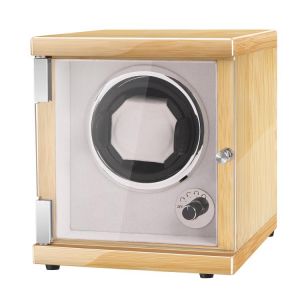 New Rubber wood Watch Winder with Quiet Motors 1+0 Storage Beige flannel  Interior High Quality Wholesale Box LED