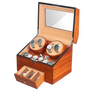 Automatic Wood Watch Winder Display Box 4+9 Storages Fraxinus mandshurica 5 Modes