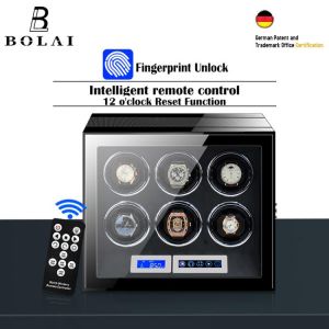 Automatic Watch Winder Safe Box Luxury Brand 6 Slot Wood Watches Boxes with Fingerprint Unlock LCD Touch Screen Watch Storage