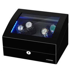 Fashion 4 Automatic Black Baking Finish Watch Winder with LED Light 6 Storage Case 10 Modes For Mechanical Watch