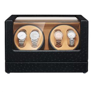 Automatic Watch Winder 4+0 Black Ostrich Pattern with Extremely Quiet Motor Large Capacity