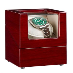 BONLAVIE Single Watch Winder with Quiet Motor Walnut White PU Interior 5 Working Modes