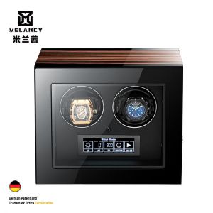 Luxury Automatic Watch Winder 2 Watches Black Wood Box with Mabuchi Motor LCD Touch Screen and Remote Control Watch Storage Box