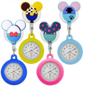 10pcs/lot lovely cartoon dolls nurse doctor Retractable silicone pocket watches for hospital medical women mens badge reel gift