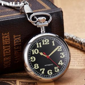 Luxury Automatic Mechanical Pocket Watch Easy Read Big Number Dial Fob Chain Luminous Quality Clock for Men Elderly Dropshipping