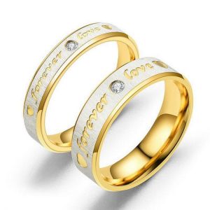 Gold Forever Love Wedding Ring CZ Stone Heart Stainless Steel Eternity Engagement Promise Couple Ring for women Men Jewelry