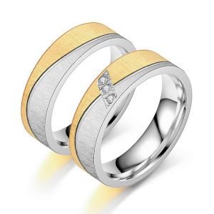 Gold Silver Color Cubic Zirconia Couple Rings Matte 6mm Stainless Steel Engagement Wedding Women Mens Gold Ring Vintage Jewelry