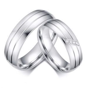 Silver Color Cubic Zirconia Wedding Bands Ring for Women Men Jewelry Stainless Steel Engagement Ring Anniversary Couple Gift