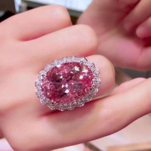 Luxury Oval Open Rings Inlay Pink Cubic Zirconia Europe America Fashion Wedding Party High Grade Jewelry For Women Dainty Gifts