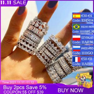 Uilz NEW Fashion Luxury Charm Baguette CZ Zirconia Crystal Eternity Band Wedding Engagement Finger Rings for Women Party Jewelry