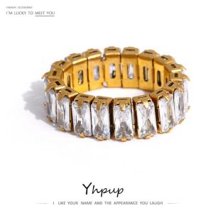 Yhpup 316L Stainless Steel Cubic Zirconia Ring Luxury Jewelry Wedding Engagement Women Ring украшения 2021 бижутер