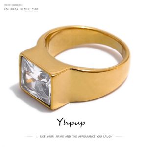 Yhpup Stainless Steel Jewelry Exquisite Cubic Zirconia Women Ring 18 K Metal Wedding Engagement Ring кольцо женское G