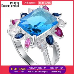 DreamCarnival1989 Women Cocktail Rings 14mm Zircon Anniversary Party Must Have Russian Red White Blue New Year Jewelry WA11875BL