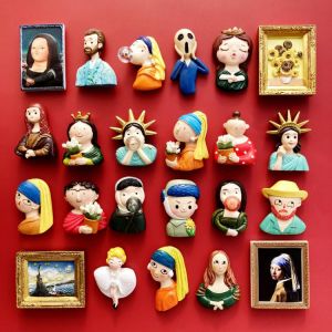 Mona Lisa Fridge Magnet Van Gogh Painting Refrigerator Stickers Ornaments 3D Resin Magnetic Sticker Souvenir For Home Docor
