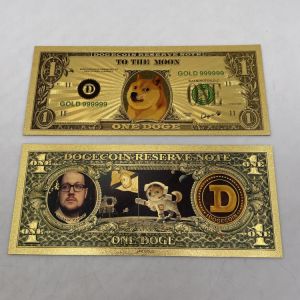 Beautiful WOW Gold Plated Dogecoin Gold Banknote Cute Dogcoin Pattern Dog Souvenir Collection Gifts