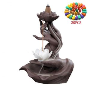 Fashion Burner Bergamot Lotus Incense Burner Frame,Dragon Censer, Landscape Waterfall Backflow, Cone Burner Zen Incense Burner