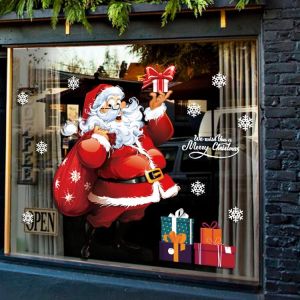 Christmas Wall Stickers Double-sided Static Stickers Claus Christmas Tree Window Room Snowflake New Year Decoration Stickers