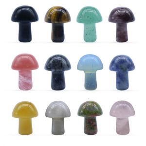 Mini Mushroom Statue Natural Stones Carved Decoration Rose Quartz Healing Crystal Gift Room Ornament Fish Tank Decor