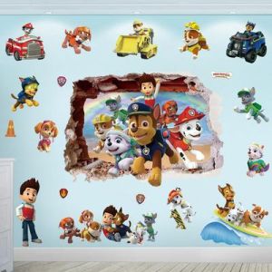 Hot 3D Pawed Wall Stickers  Happy Birthday Decoration For Kids Bedroom Patrol Toys Balloon DIY Boys Girls Creative Gifts PVC