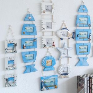Mediterranean Style Decor  Wood Frame Combination Photo Frame Set Wall Hanging Pictures 3,4 ,5 Inch Photo Frame Home Decoration