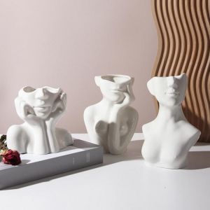 Nordic Female Body Model Ceramic Flower Vase Art Deco Vases Cabin Decor Shelf Showpiece Living Room Creative Flower Device