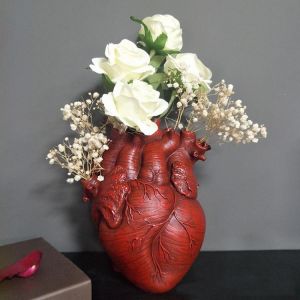 Artificial Heart Sculpture Vase Personalized Anatomical Heart Shape Art Resin Flower Vases for Desktop Home Decor Ornament Gifts