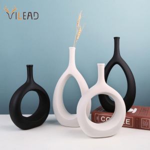VILEAD Ceramic Decorative Hydroponic Dried Flower Vases Creative Modern Home Figurines for Interior Decor Support for Planter