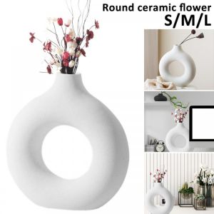 Nordic Circular Hollow Ceramic Vase Donuts Flower Pot Home Decoration Accessories Office Desktop Living Room Interior Decor Gift