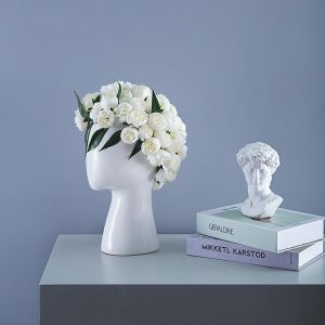 Nordic style Creative Human head model Ceramic vase Round hole Flower arrangement Home living room Decoration Flower vase