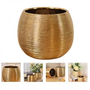 1Pc Round Succulent Pot Flowerpot Decor Ceramic Plant Pot Flower Vase Gold-Plated Ceramic Brushed Fleshy Round Flower Pot