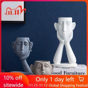 Abstract Human Face Vase Resin Flower Vase Home Decor Human Lift Cheek Flowerpots Head Sculpture Tabletop Decorative Ornaments