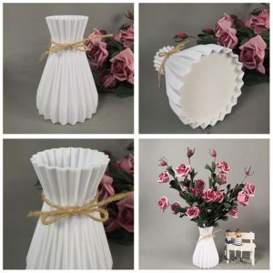 Nordic Flower Vase Ornament Home Plastic Vase White Imitation Ceramic Flower Pot Simple Flower Basket Decor Vases for Flowers